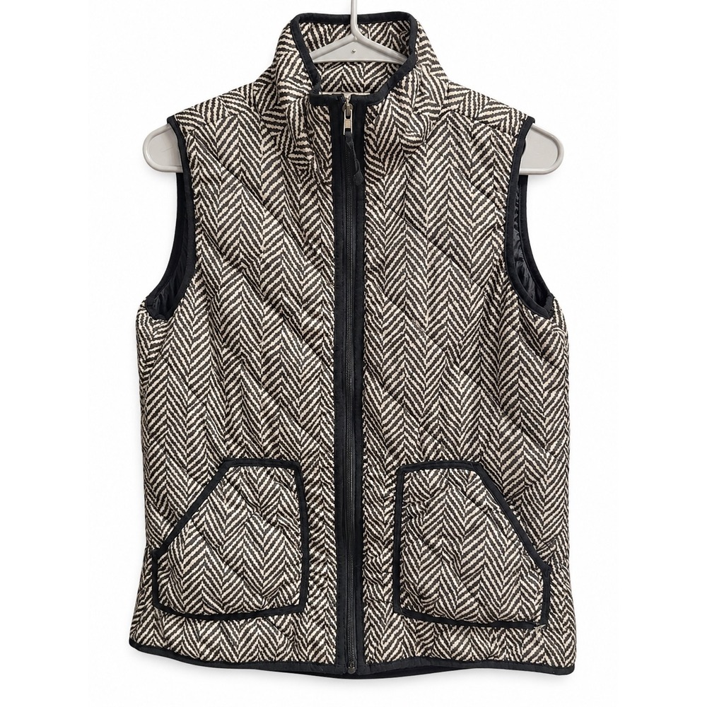 Fresh Womens Quilted Puffer Vest Black White Herringbone Chevron Size M